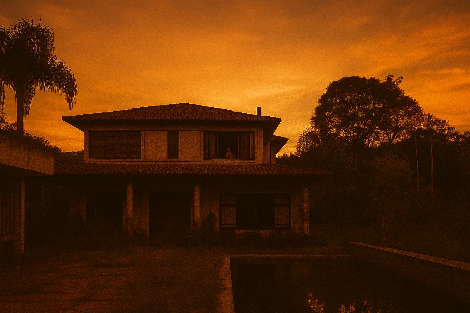 Cenário sombrio da história A Casa na Granja